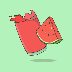 Watermelon Juice Cartoon Vector Illustration. Watermelon Juice Flat Icon Outline