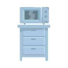 Microwave oven on kitchen table semi flat color vector object. Full sized item on white. Apartment and office arrangement simple cartoon style illustration for web graphic design and animation