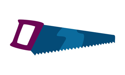 Saw semi flat color vector object. Full sized item on white. Tool with sharp blade. Instrument for cutting wood simple cartoon style illustration for web graphic design and animation