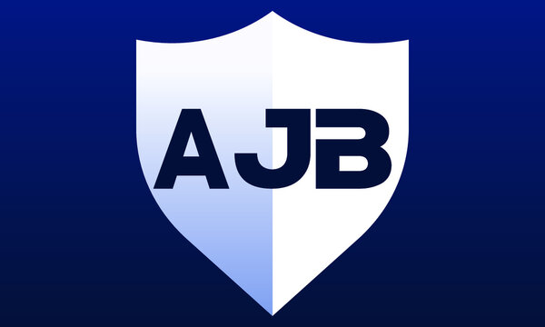 AJB shield logo design on blue background vector template | monogram logo | abstract logo | wordmark logo | letter mark logo | business logo | brand logo | flat logo, minimalist logo.	