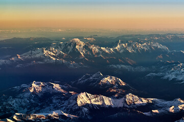 Sunrise over the Mont Blanc in the Alps