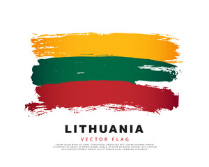 Flag of Lithuania. Yellow, green and red hand-drawn brush strokes. Vector illustration isolated on white background.