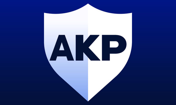 AKP shield logo design on blue background vector template | monogram logo | abstract logo | wordmark logo | letter mark logo | business logo | brand logo | flat logo, minimalist logo.	