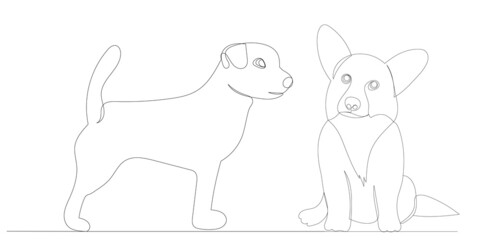 puppy drawing by one continuous line, sketch, vector