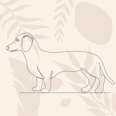 dog drawing by one continuous line, on abstract background sketch