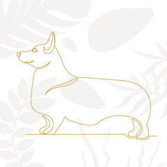 dog drawing by one continuous line, on abstract background sketch, vector
