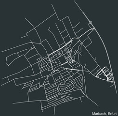 Detailed negative navigation white lines urban street roads map of the MARBACH DISTRICT of the German regional capital city of Erfurt, Germany on dark gray background