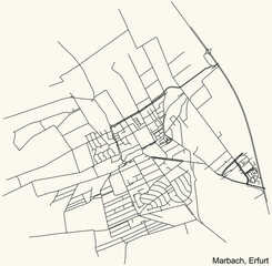 Detailed navigation black lines urban street roads map of the MARBACH DISTRICT of the German regional capital city of Erfurt, Germany on vintage beige background