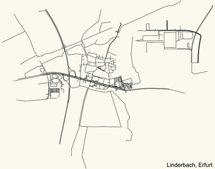 Detailed navigation black lines urban street roads map of the LINDERBACH DISTRICT of the German regional capital city of Erfurt, Germany on vintage beige background