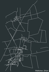 Detailed negative navigation white lines urban street roads map of the WALLICHEN DISTRICT of the German regional capital city of Erfurt, Germany on dark gray background