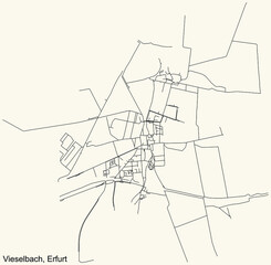 Detailed navigation black lines urban street roads map of the VIESELBACH DISTRICT of the German regional capital city of Erfurt, Germany on vintage beige background