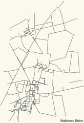 Detailed navigation black lines urban street roads map of the WALLICHEN DISTRICT of the German regional capital city of Erfurt, Germany on vintage beige background