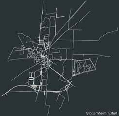 Detailed negative navigation white lines urban street roads map of the STOTTERNHEIM DISTRICT of the German regional capital city of Erfurt, Germany on dark gray background