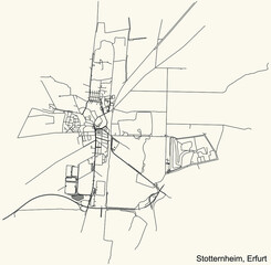 Detailed navigation black lines urban street roads map of the STOTTERNHEIM DISTRICT of the German regional capital city of Erfurt, Germany on vintage beige background