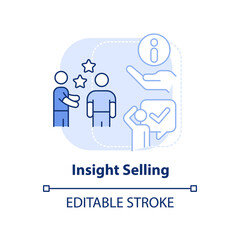 Insight selling light blue concept icon. Winning strategies abstract idea thin line illustration. Decision-making process. Isolated outline drawing. Editable stroke. Arial, Myriad Pro-Bold fonts used