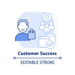 Customer success light blue concept icon. Sales tool abstract idea thin line illustration. Reach clients goals. Management. Isolated outline drawing. Editable stroke. Arial, Myriad Pro-Bold fonts used