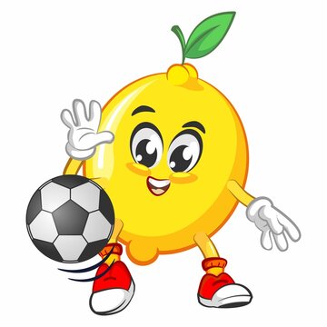cute lemon fruit mascot character illustration logo icon vector play succer