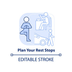 Plan your rest stops light blue concept icon. Take a break from driving. Road trip abstract idea thin line illustration. Isolated outline drawing. Editable stroke. Arial, Myriad Pro-Bold fonts used