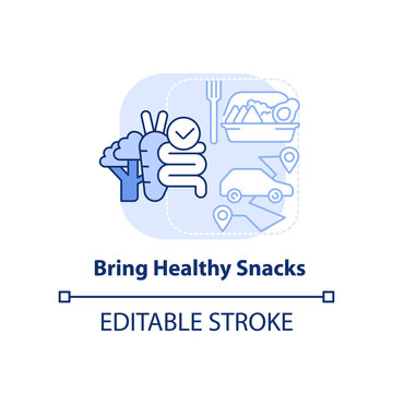 Bring Healthy Snacks Light Blue Concept Icon. Vitamin Packed Snacks. Road Trip Tip Abstract Idea Thin Line Illustration. Isolated Outline Drawing. Editable Stroke. Arial, Myriad Pro-Bold Fonts Used