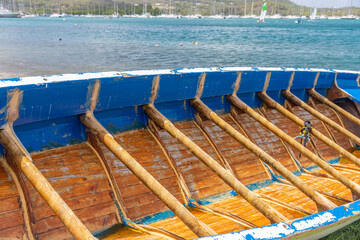 Yole boat in Le Marin, Martinique, France