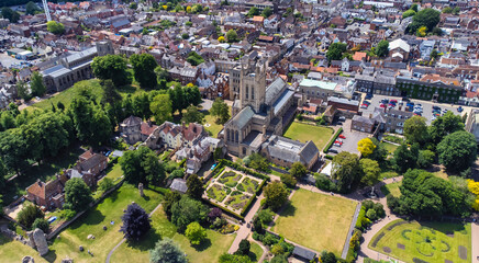 An aerial view of the St Edmundsbury Cathedral in Bury St Edmunds, Suffolk, UK