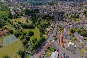 An aerial view of the St Edmundsbury Cathedral in Bury St Edmunds, Suffolk, UK