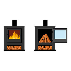 Burning firewood in a fireplace stove