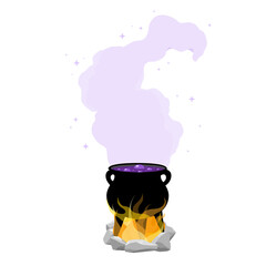 Witch cauldron with bubbling purple liquid