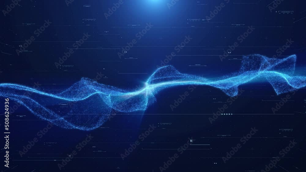 Poster Digital blue organic wave fluid on hud system futuristic element 4K motion loop background.