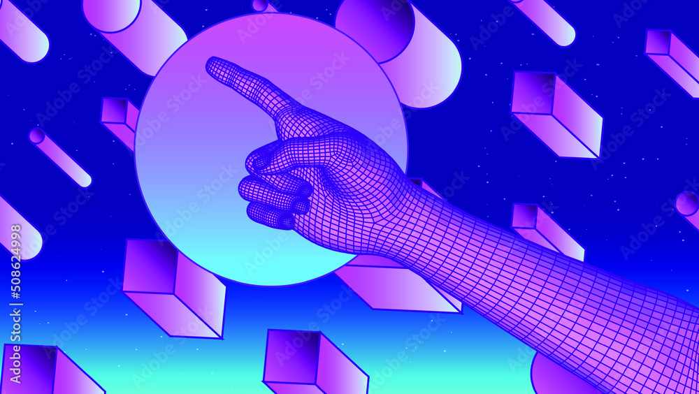 Aufkleber 3D polygonal model of a hand with pointing gesture.