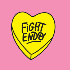 Hand drawn lettering Fight Endo on yellow Heart. Endometriosis Awareness Month - March