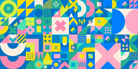 Seamless Abstract Vector Bauhaus Geometric Pattern Design Background 