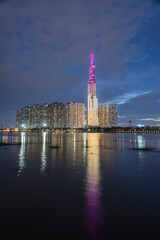 Landscape photo: Landmark 81 tower. This is a modern architecture, a symbol of economic development.Time: May, 2022. Location: Ho Chi Minh City.  
