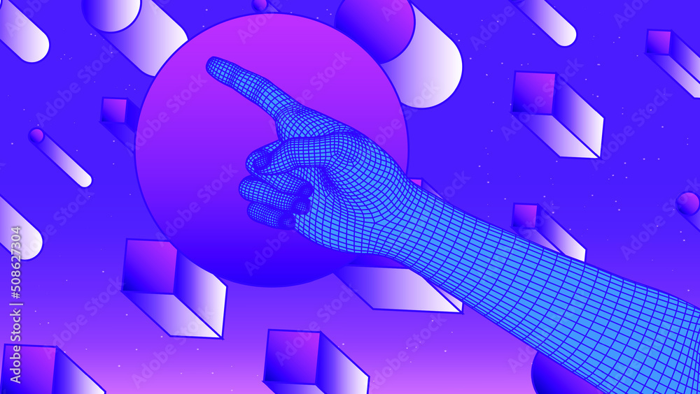 Poster 3d polygonal model of a hand with pointing gesture.