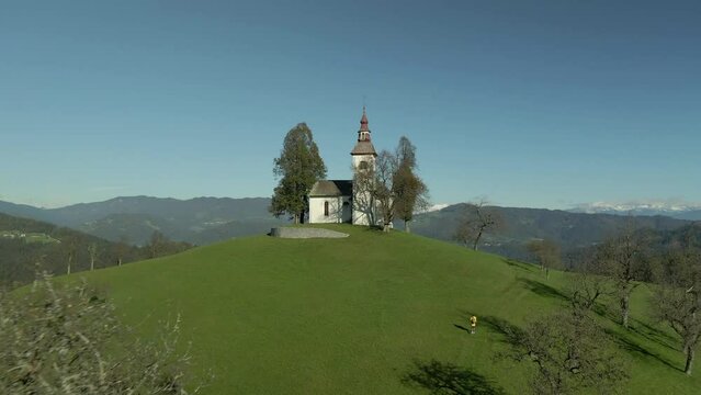 Sveti Tomaz Church On Green Hill Iconic Tourist Attraction, Slovenia