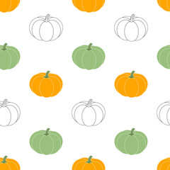 Pumpkin seamless pattern. Vector background with colorful pumpkins