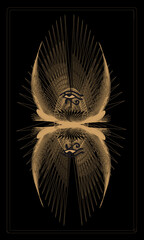 Tarot card back design, back side. Scarab beetle, Eye of Horus, ancient Egyptian symbols