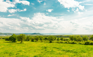Fototapeta na wymiar Spring view of the Tihany peninsula from Balatonfüred.
