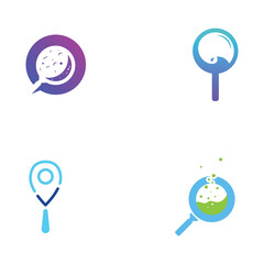 Logo search or discovery, logo search by combination, lab, moon, location, check, wave and sun. Logo with simple illustration editing.