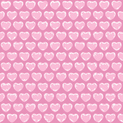 Seamless pattern with pink plastic bubbles hearts, wrapping with bubble wrap. Colored vector background.