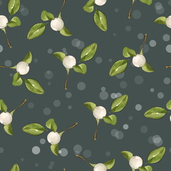 Pattern with white mistletoe berries on a dark background - 508631359