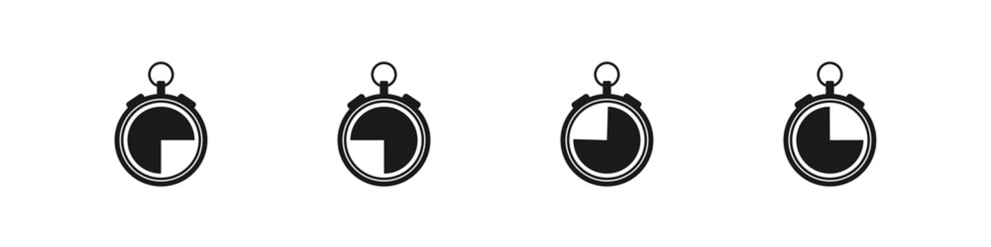 Stopwatch icons. Vector drawing. collection of black stopwatches on a white background.