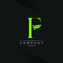 Letter F Green Leaf Logo Design Vector ecology elements for web Spa beauty saloon 