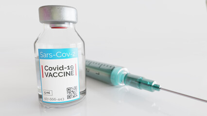 Covid 19 coronavirus vaccine on white background - 3D Rendering