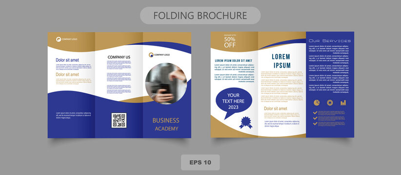 Blue trifold brochure. Business center. Vector graphics.