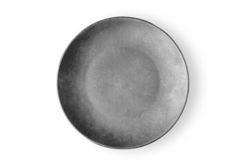 A black plate. Isolated on white. Design element for the menu.