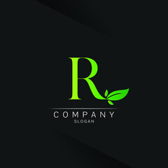 Letter R Green Leaf Logo Design Vector ecology elements for web Spa beauty saloon 