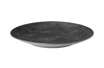 A black plate. Isolated on white. Design element for the menu.