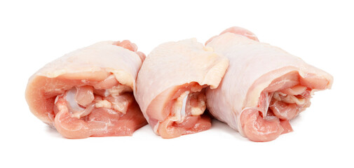 Chicken leg on a white background. Raw broiler meat.