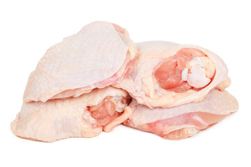 Raw chicken thigh meat isolated on white background. - obrazy, fototapety, plakaty